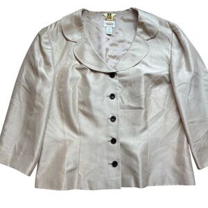 Talbots 100% Silk Beige Button Cardigan Blazer Jacket 14 TWEE Coquette Feminine